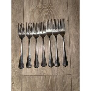7 PCs Rogers COUNTRY SHELL GOLD Glossy Gold Tip Flatware Dinner Fork Salad *read